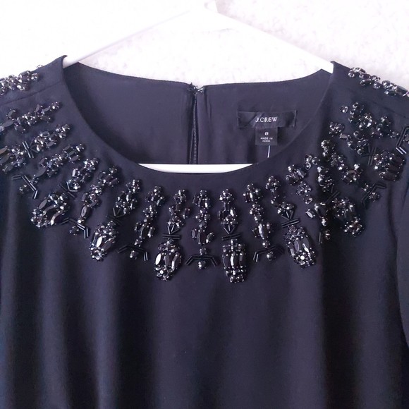 J. Crew Black Beaded Long sleeve Shift Dress Women's Sz 8 NWT - Picture 6 of 15